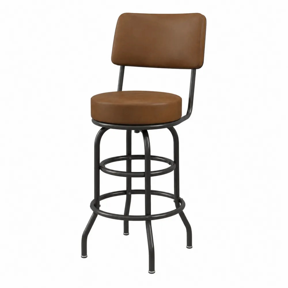 Tabouret de bar en métal et cuir synthétique marron