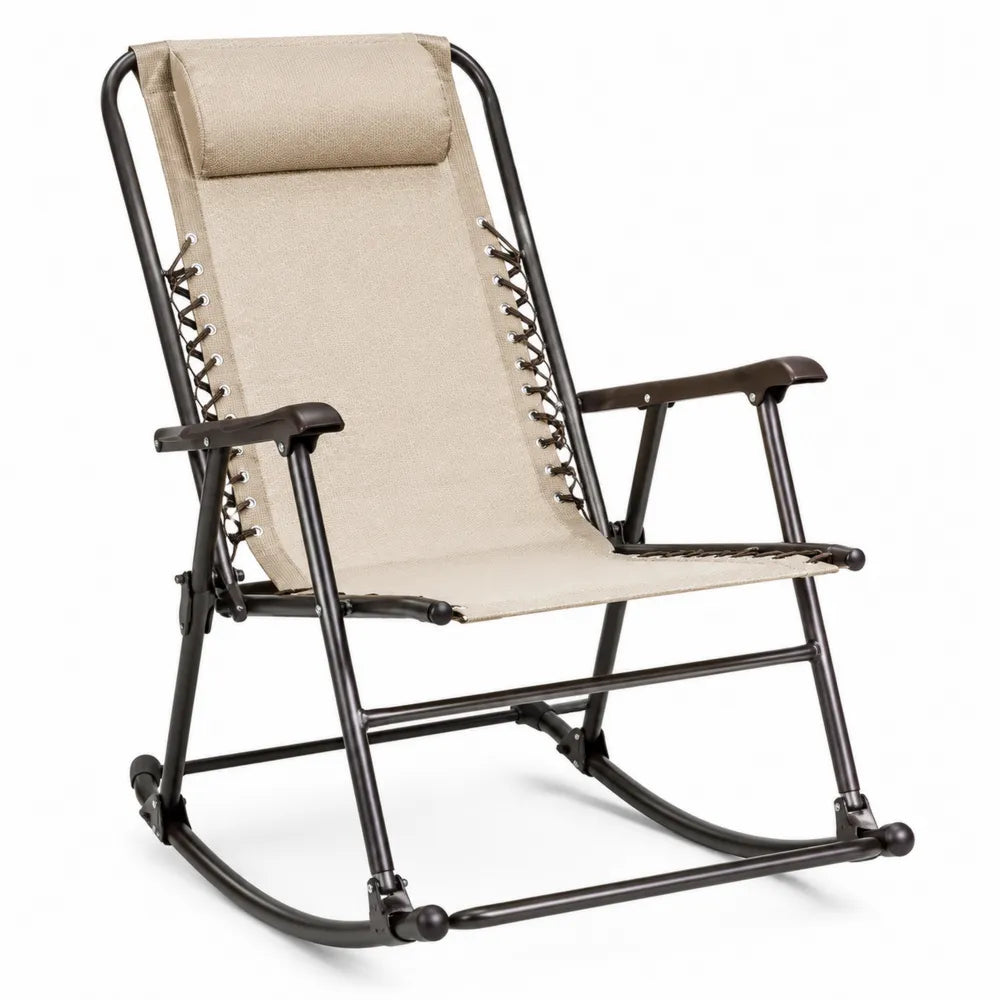 Chaise à bascule en acier et textilène beige