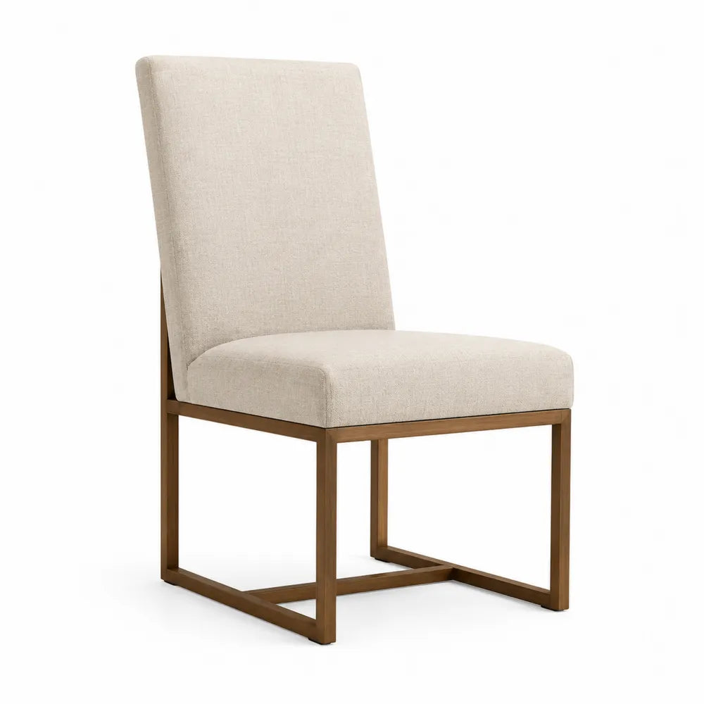 Chaise en bois chêne avec tissu polyester beige