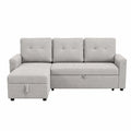 Canapé d'angle en tissu polyester gris clair avec méridienne et rangement