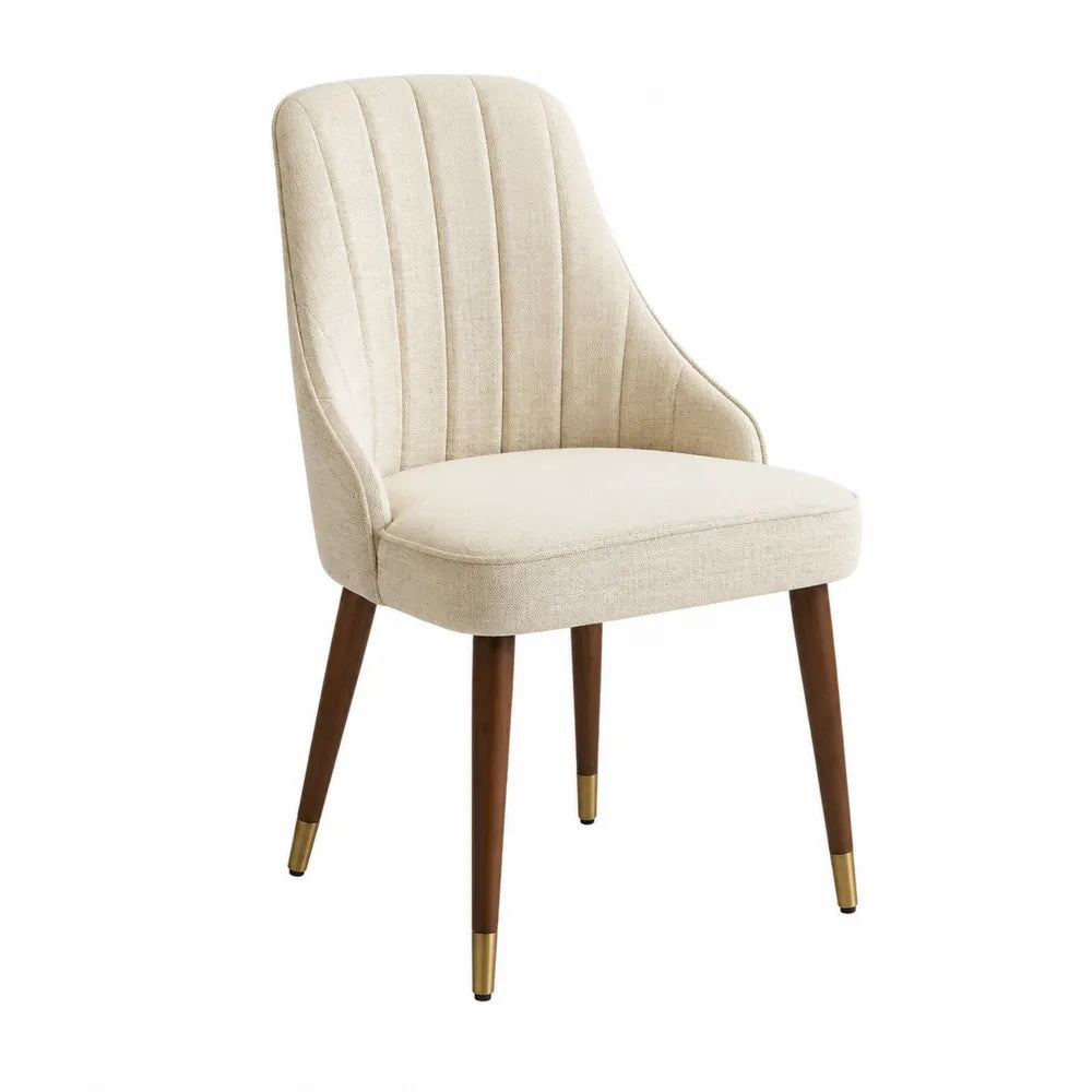 Chaise en bois avec revêtement en tissu beige