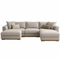 Canapé modulable en tissu beige avec méridiennes, structure en bois, 350 cm