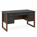 Bureau en bois noir et noyer avec 5 tiroirs