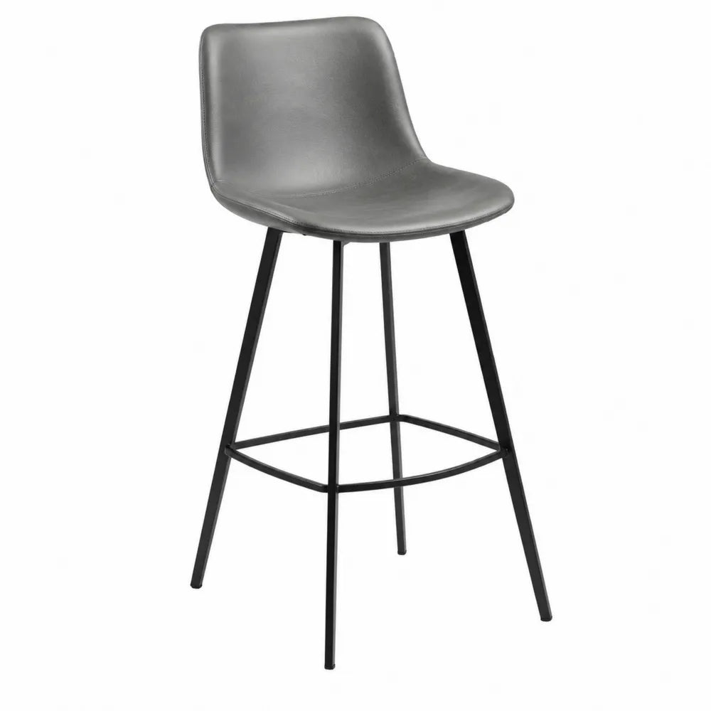 Tabouret de bar en similicuir gris avec pieds en métal noir
