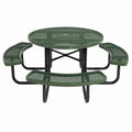 Table de pique-nique ronde en métal vert avec bancs intégrés