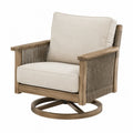 Fauteuil pivotant en bois avec corde et coussins beige en polyester