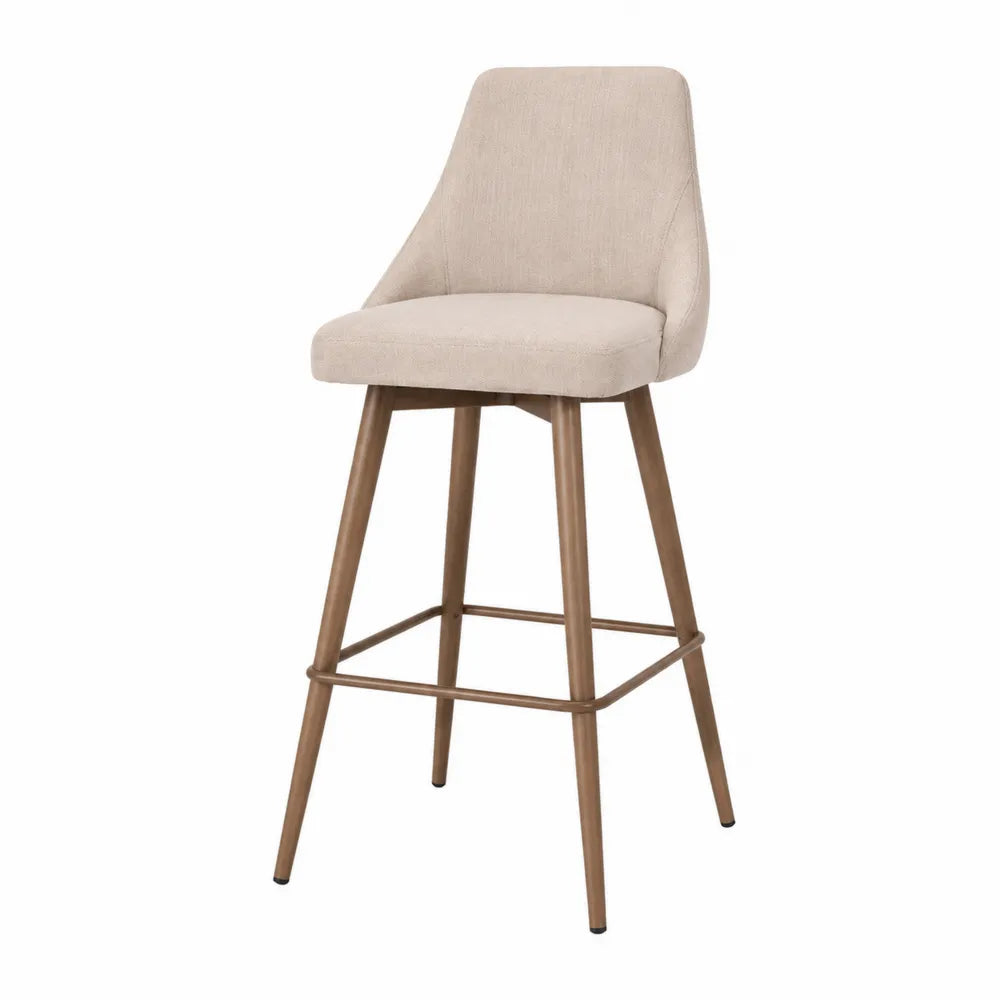 Tabouret en tissu polyester beige avec pieds en bois de hêtre 106 cm