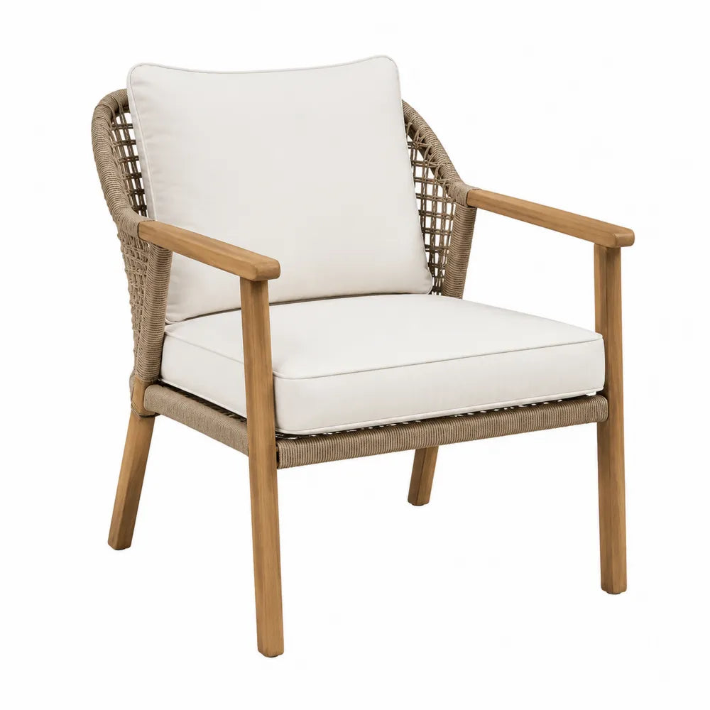 Chaise en bois et corde avec coussins beige