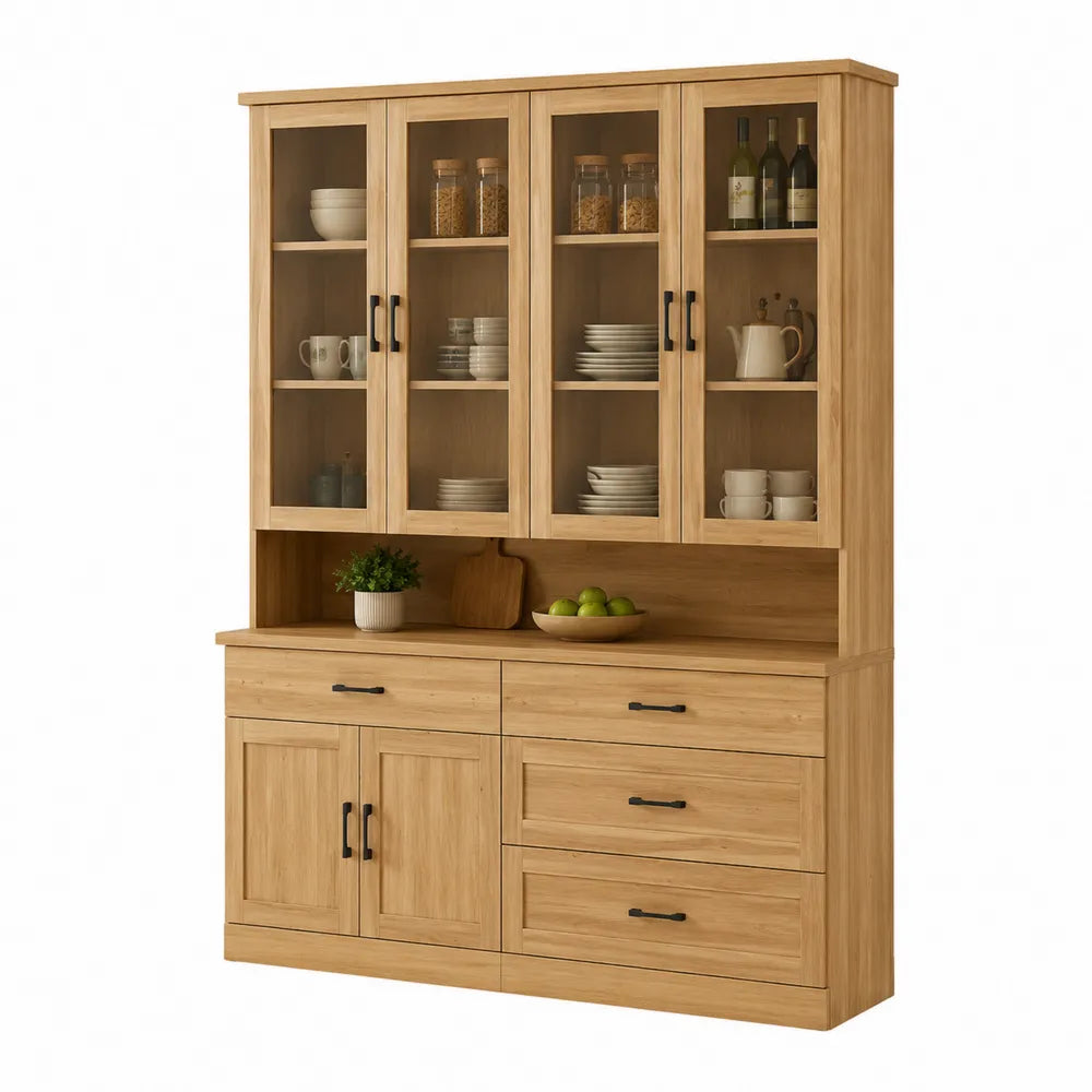 Buffet de cuisine en bois avec portes en verre trempé