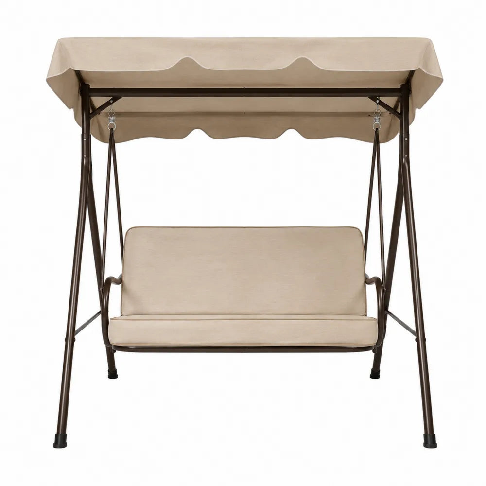 Balancelle de jardin 2 places en acier avec auvent en tissu beige