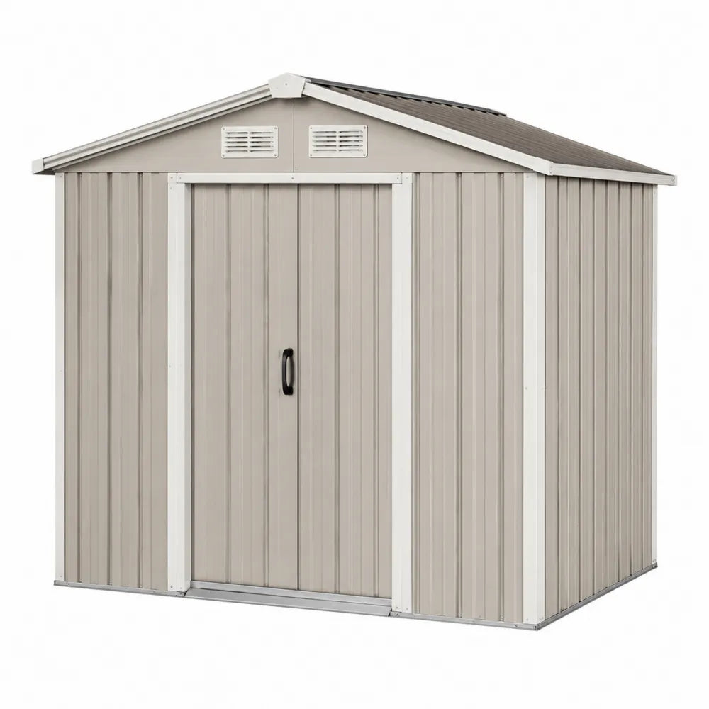 Abri de jardin en métal avec portes coulissantes beige