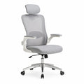 Chaise de bureau en maille polyester grise avec accoudoirs réglables et appui-tête