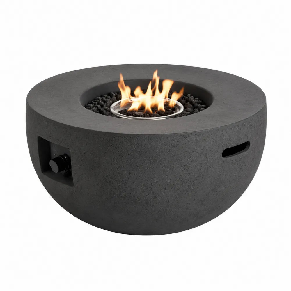 Table ronde en fibre de béton noir avec foyer au gaz intégré Ø 91 cm