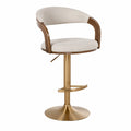 Tabouret de bar pivotant en bois avec siège en tissu beige et base dorée