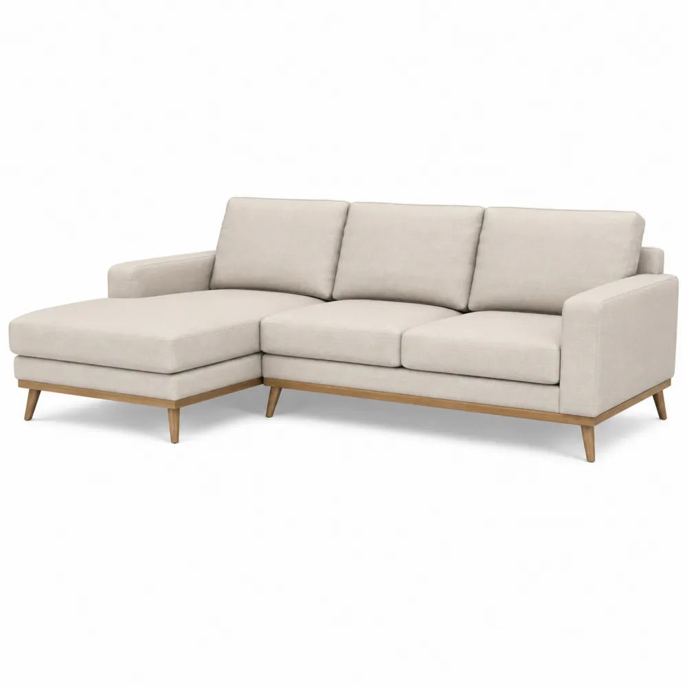 Canapé d'angle en tissu et bois 280x160 cm beige