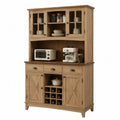 Buffet de cuisine en bois de pin marron avec portes en verre et casiers à vin