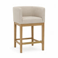 Tabouret de bar en bois et tissu polyester beige avec dossier arrondi