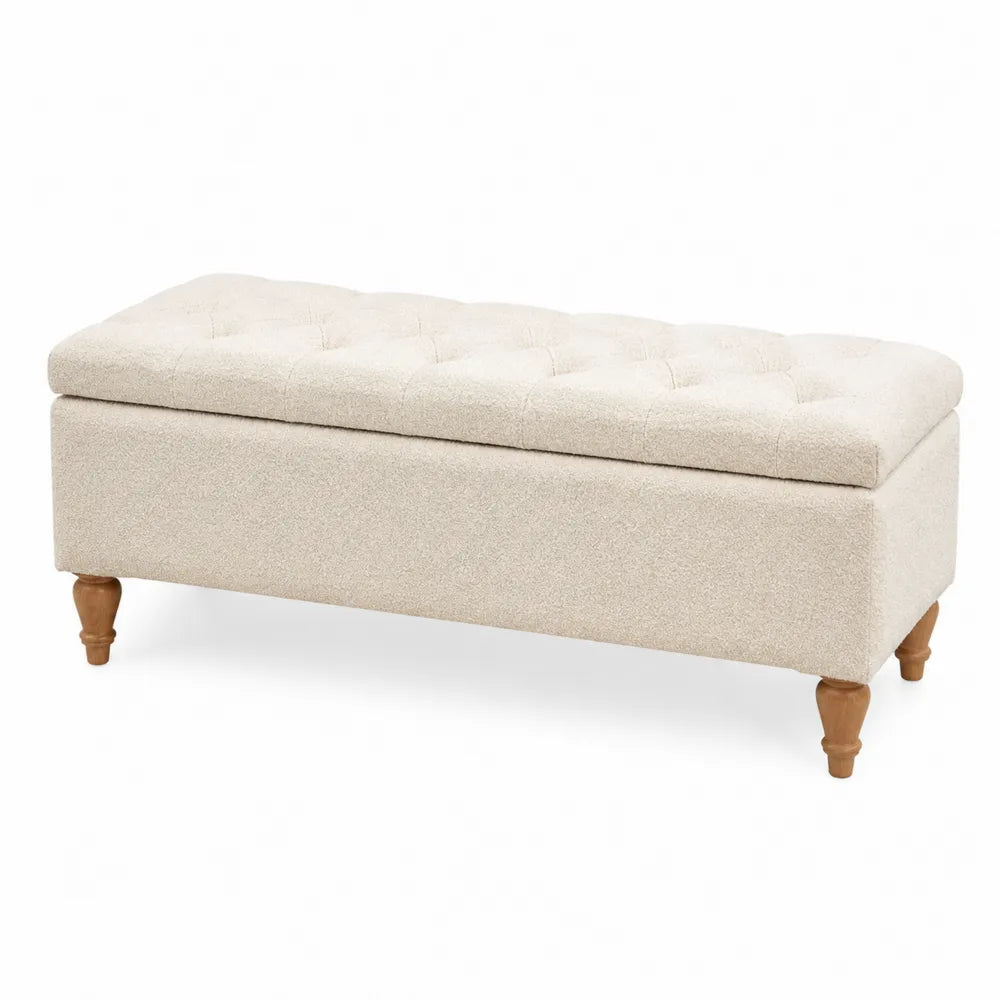 Banc en bois et tissu beige 120x42x45 cm