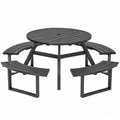 Table de jardin ronde en métal avec bancs intégrés, noir