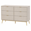 Commode à 6 tiroirs en bois clair avec pieds métalliques dorés
