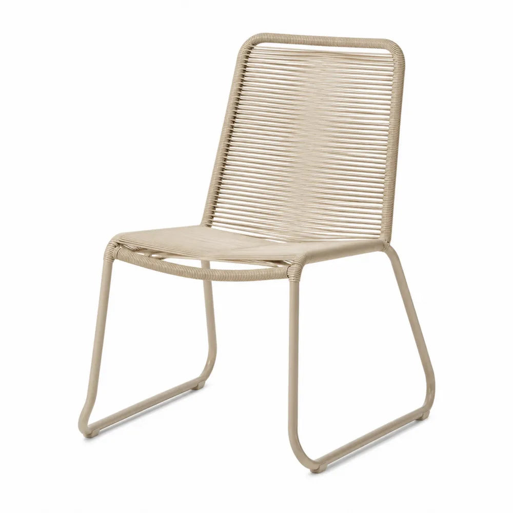 Chaise d'extérieur en métal et corde tressée beige