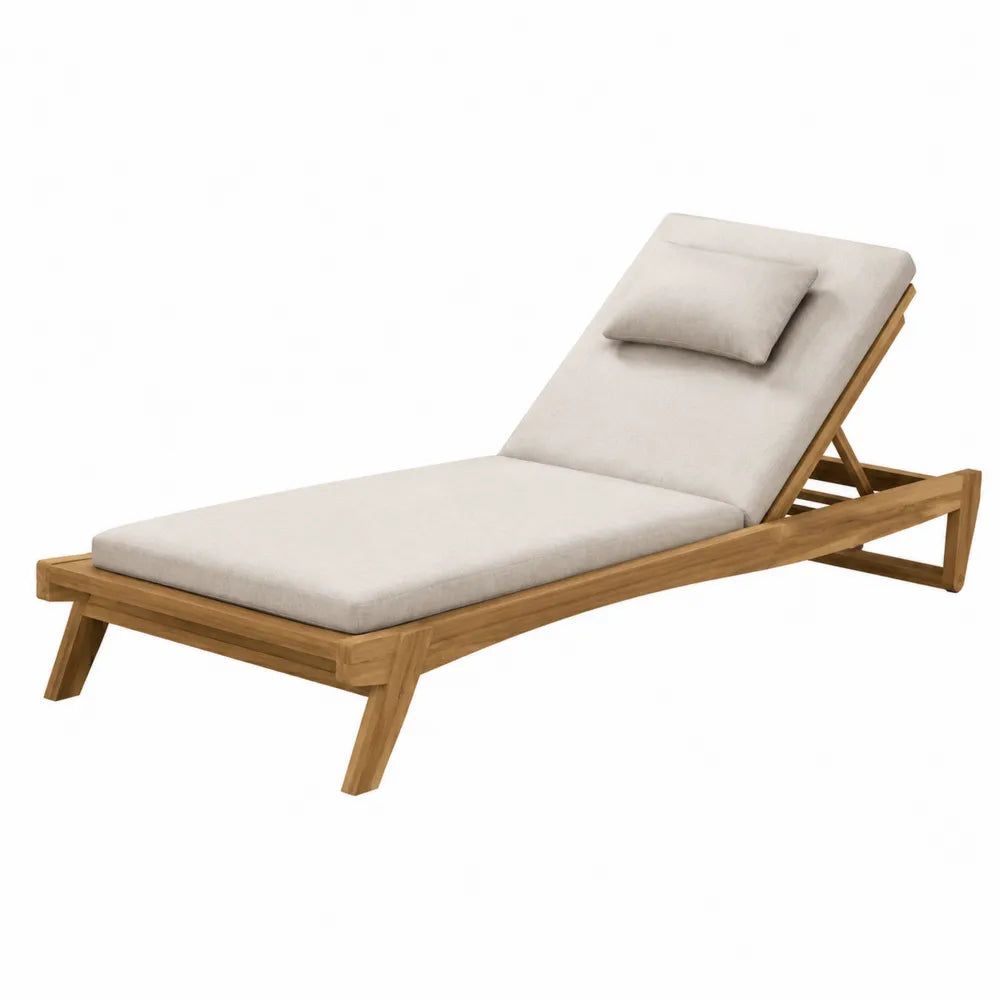 Chaise Longue en Bois de Teck avec Coussin Beige