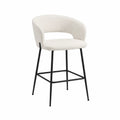 Chaise de bar en tissu bouclé blanc avec pieds en métal noir