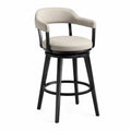 Tabouret de bar pivotant en bois massif et polyester beige/noir avec repose-pieds 110 cm