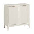 Buffet 2 portes en bois beige avec poignées métalliques