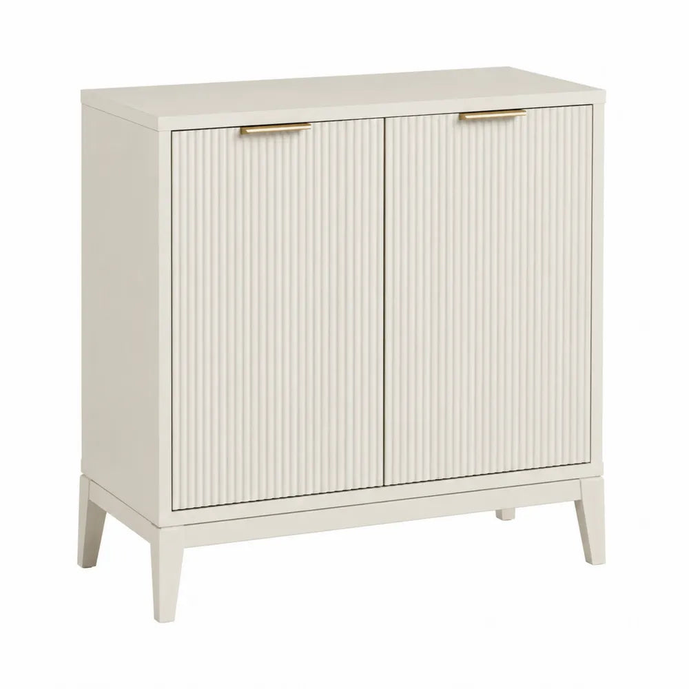 Buffet 2 portes en bois beige avec poignées métalliques