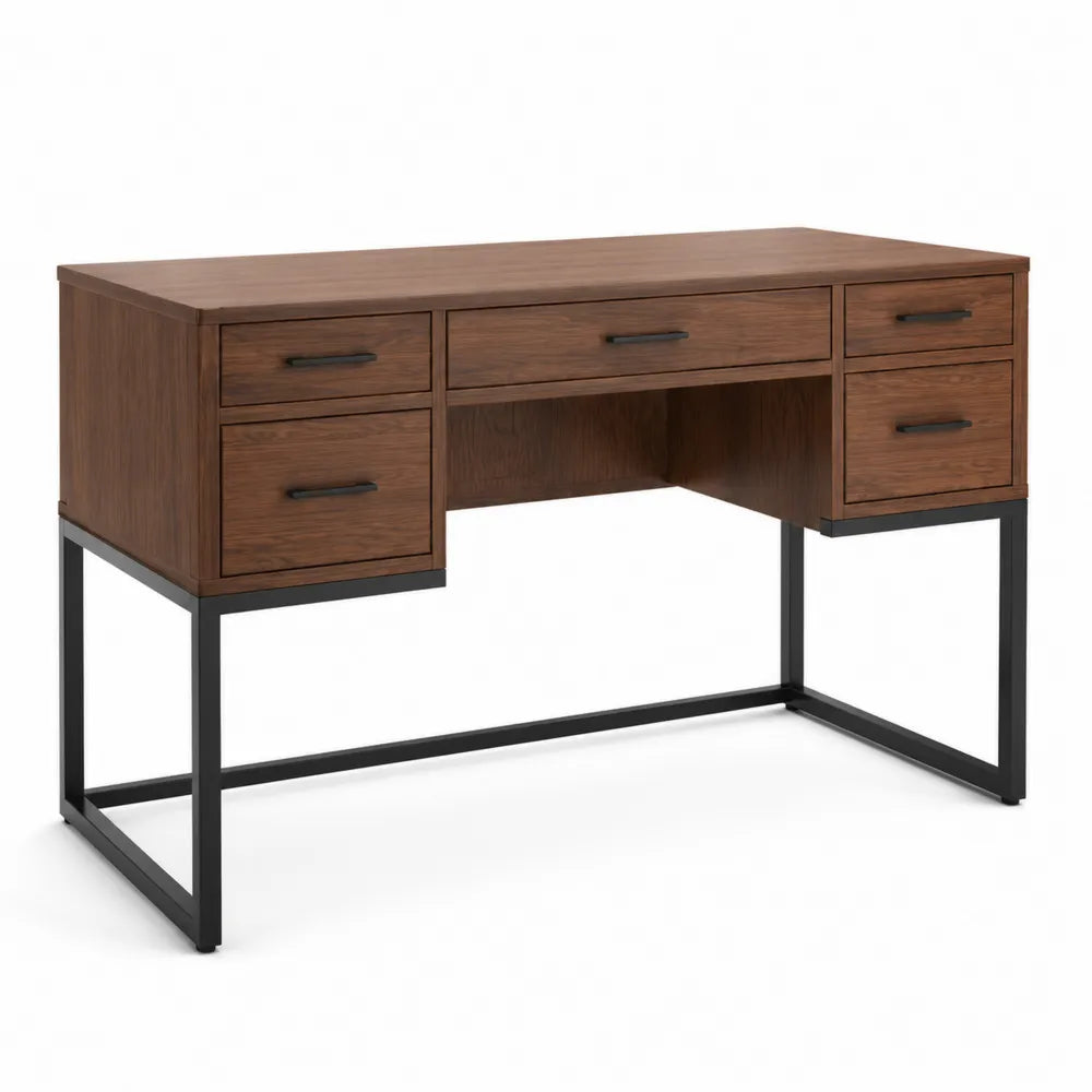 Bureau en bois avec cadre en métal et 5 tiroirs, 120 cm
