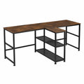 Bureau d'angle en bois avec étagères en métal