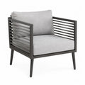 Fauteuil en aluminium avec coussins en tissu gris