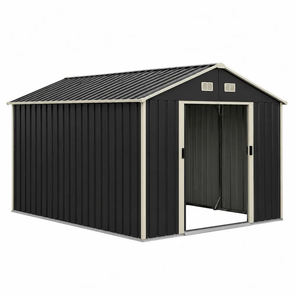 Abri de jardin en métal noir et gris 3m x 2.5m