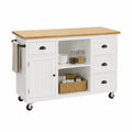 Chariot de cuisine en bois avec plateau en bambou et roulettes, 120 cm