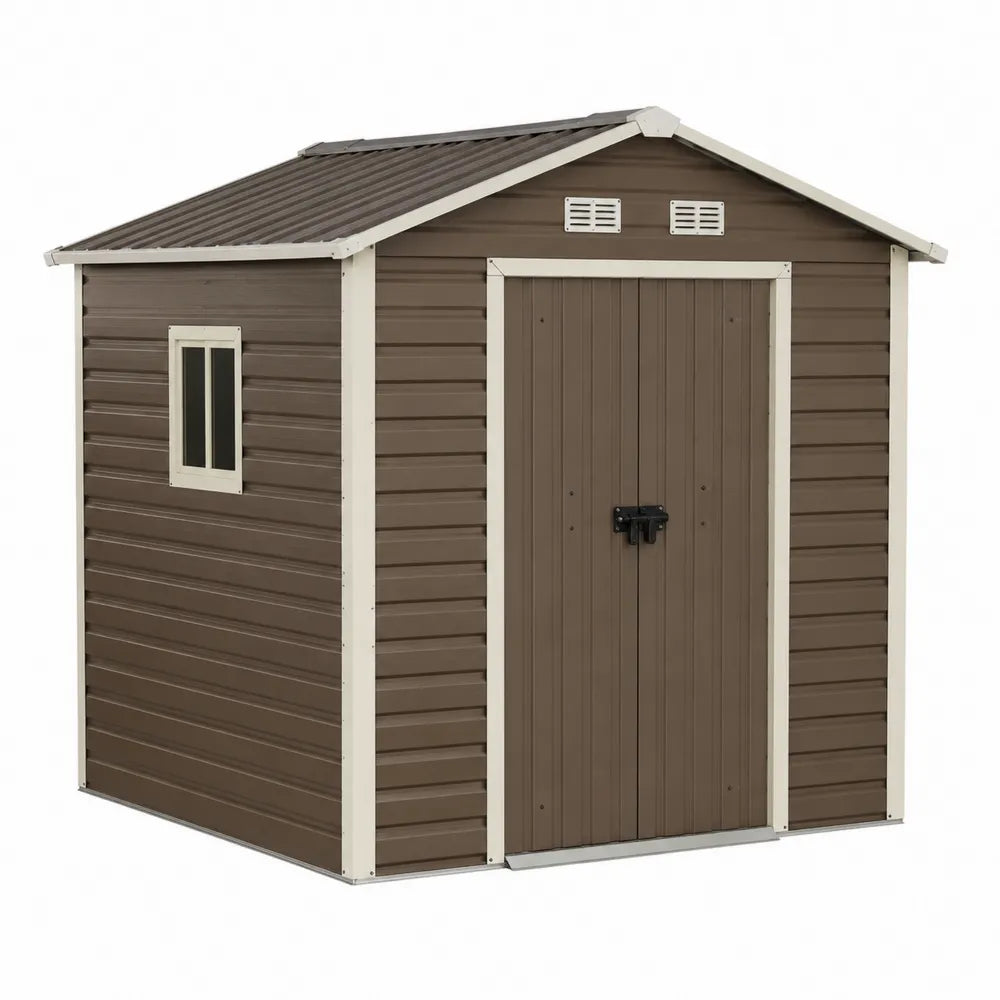Abri de jardin en métal galvanisé marron et ivoire 213x127x185 cm