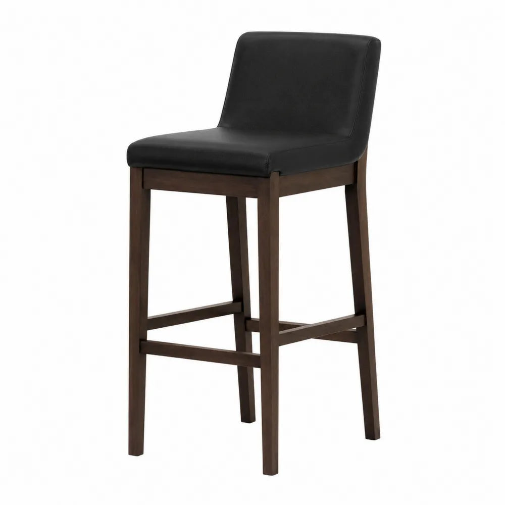 Tabouret de bar en cuir synthétique noir avec cadre en bois massif