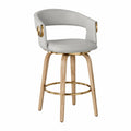 Tabouret de bar pivotant en cuir synthétique gris, bois et métal doré