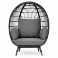 Fauteuil œuf en résine tressée avec coussins gris